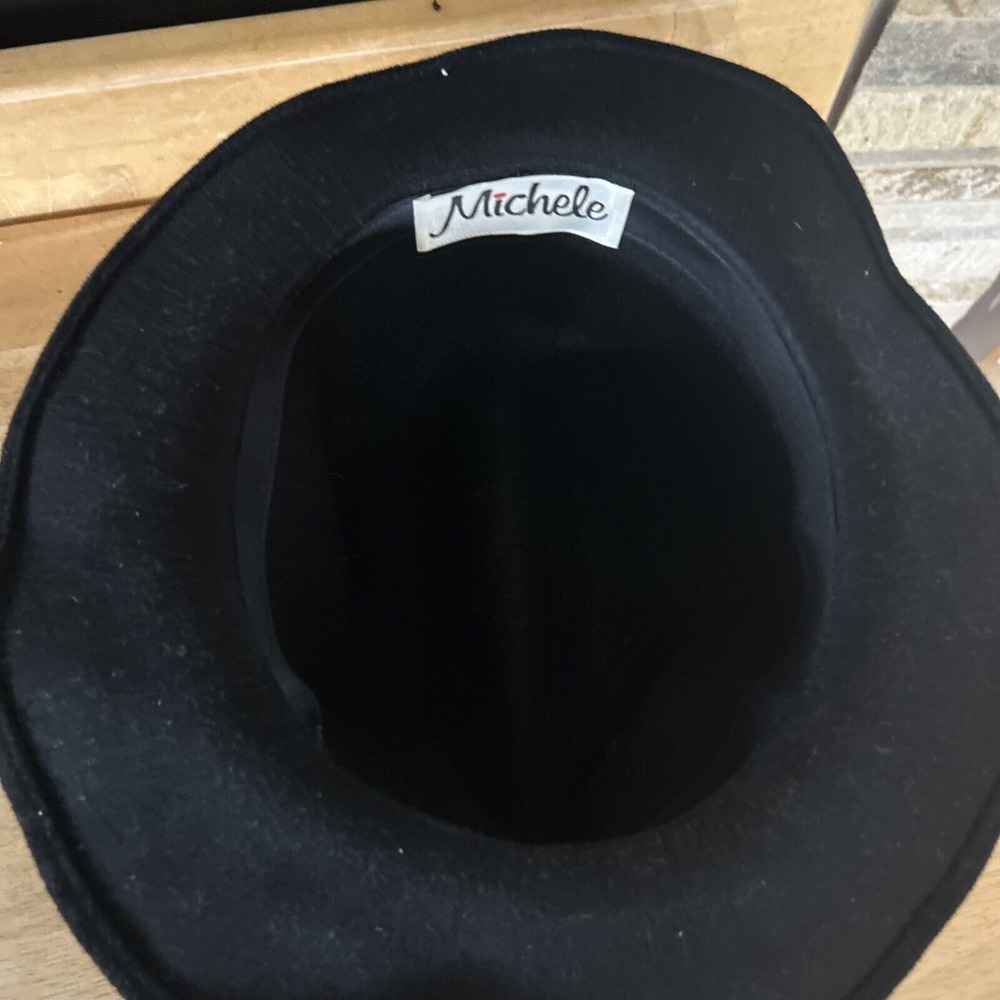Michele Vintage Felt Hat Fedora Style Black Dress USA Made - Picture 7 of 10